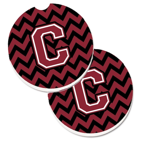 Carolines Treasures Letter C Chevron Garnet and Black  Cup Holder Car Coaster, PK2 CJ1052-CCARC